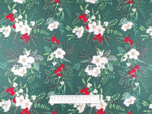 Fabric by the Metre - P366 - Christmas Posy - Green